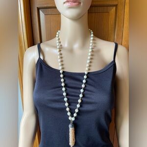 Beaded Crystal Tassel Statement Necklace